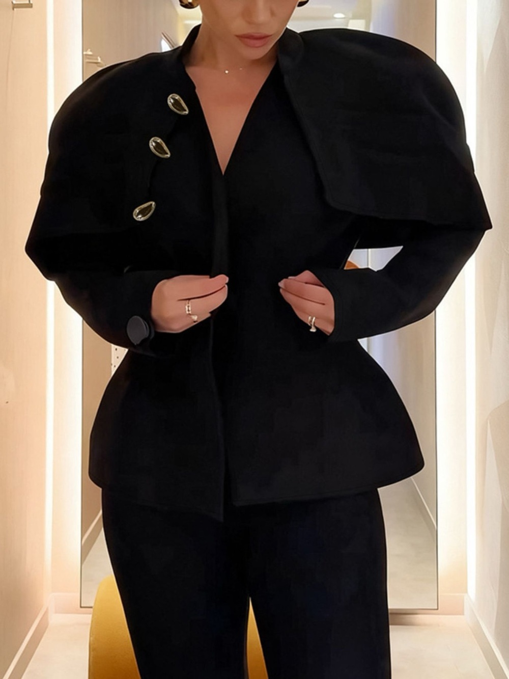 Cape-Style Button Up Outerwear - Picture 3 of 14
